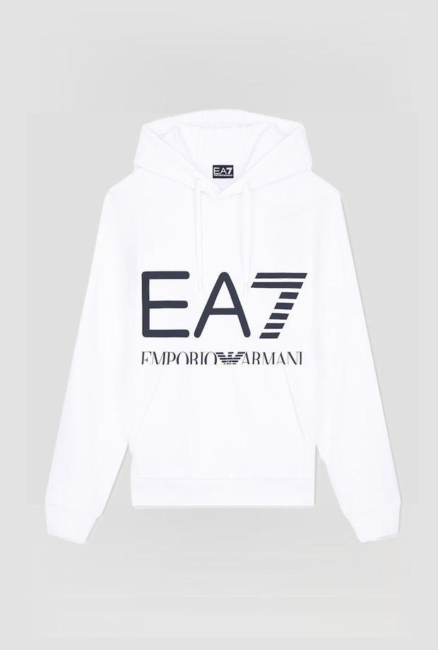 Felpa con cappuccio e logo frontale da uomo bianco 