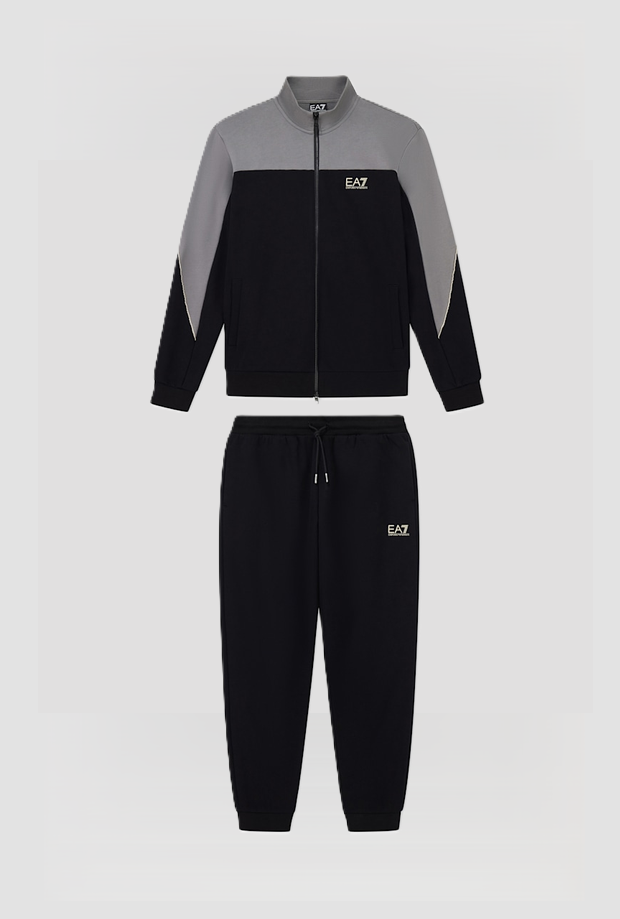 Tuta regular fit da uomo nero-grigio 