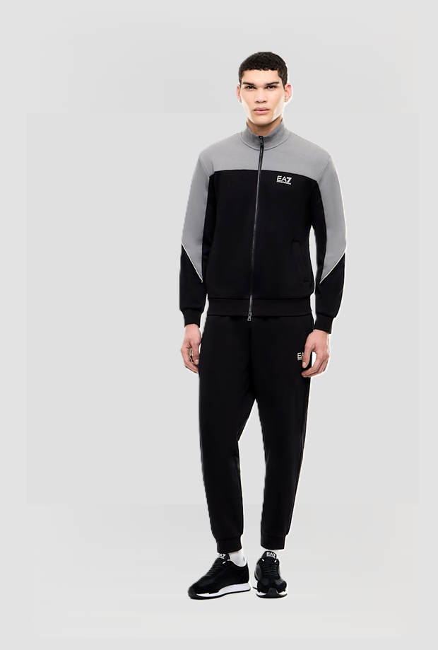 Tuta regular fit da uomo nero-grigio 
