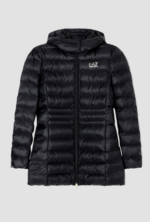 Cappotto trapuntato con cappuccio da donna nero 