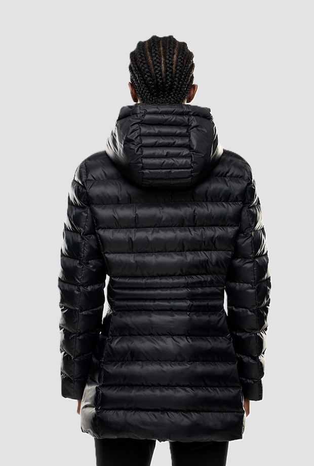 Cappotto trapuntato con cappuccio da donna nero 