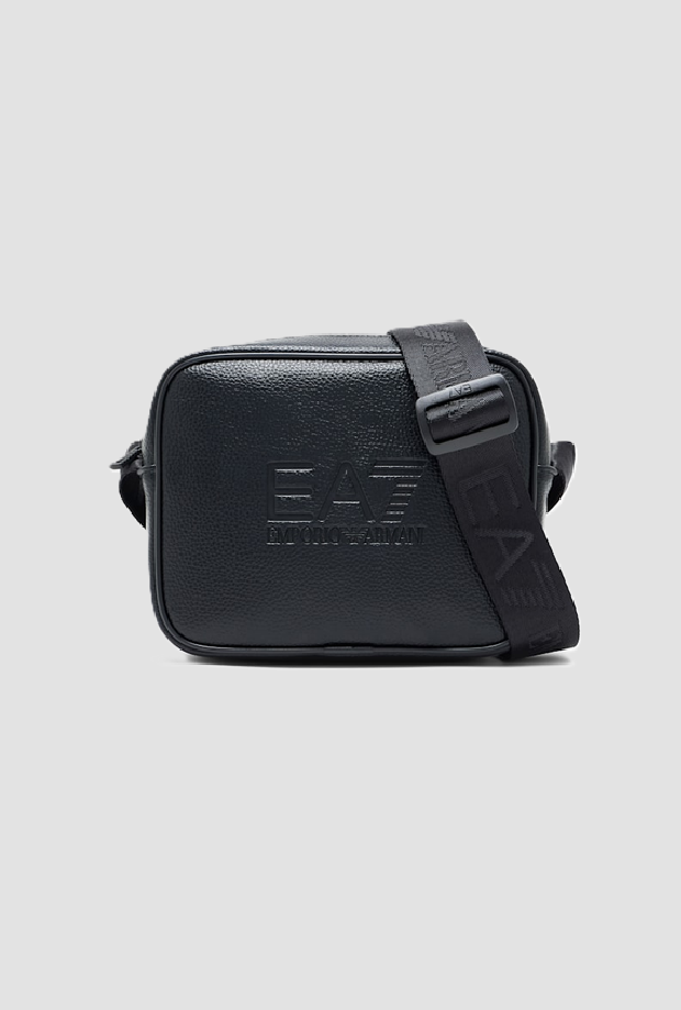 Borsa a tracolla con logo in rilievo da donna nero 