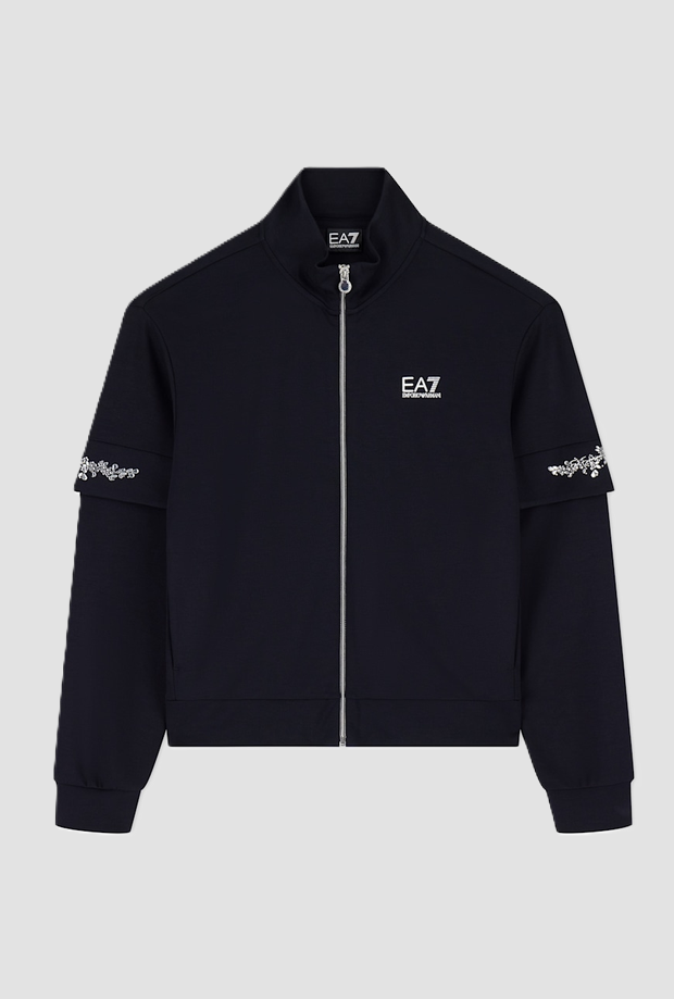 Felpa full zip con dettagli in strass sulle maniche da donna nero 