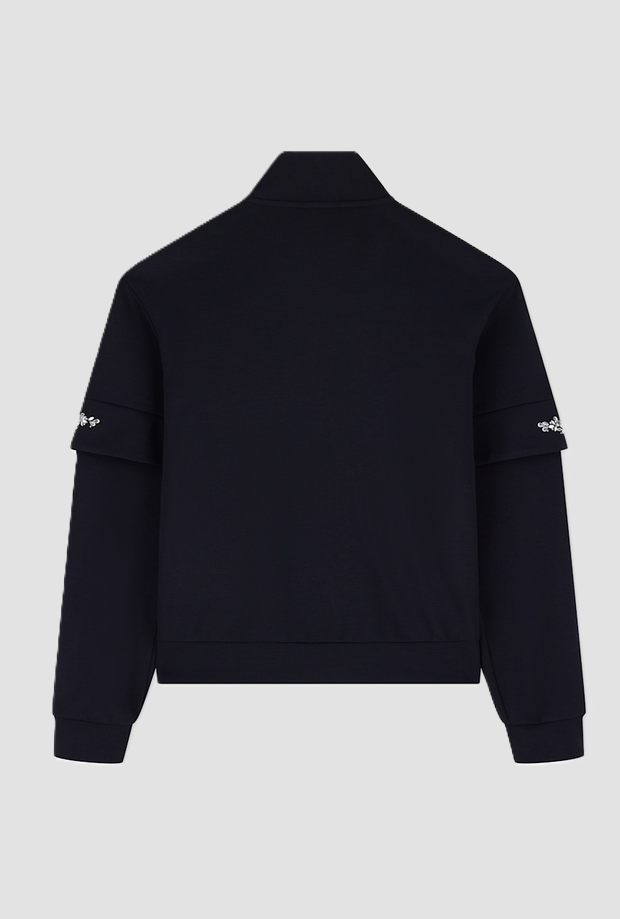 Felpa full zip con dettagli in strass sulle maniche da donna nero 