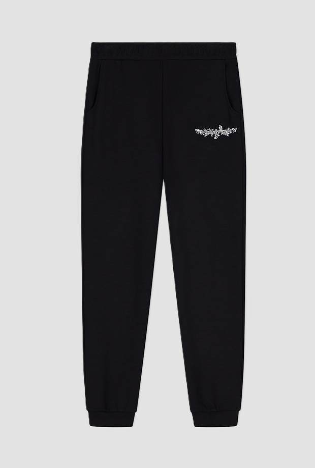 Pantalone con logo in strass da donna nero 