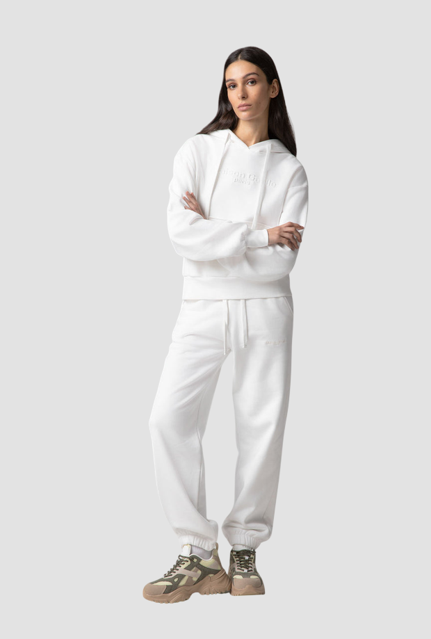 Felpa con cappuccio e logo donna bianco 