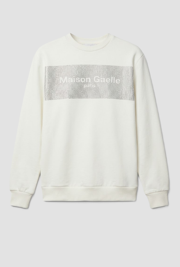 Felpa girocollo con logo in strass donna bianco 
