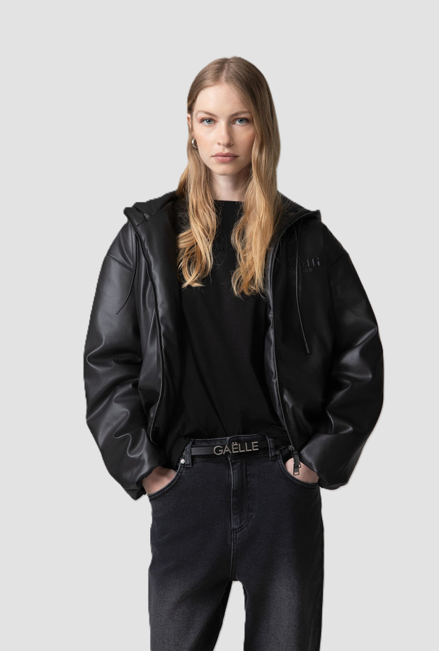 Giubbino bomber in ecopelle donna nero 