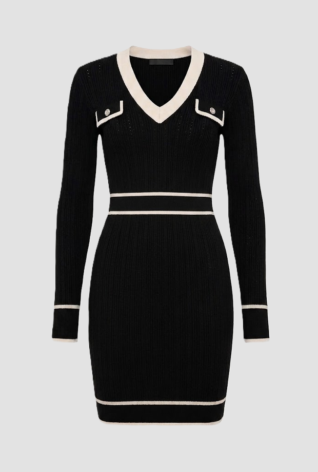 Abito in maglia con scollo a V donna nero 