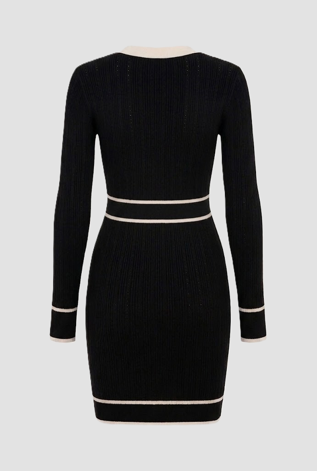 Abito in maglia con scollo a V donna nero 