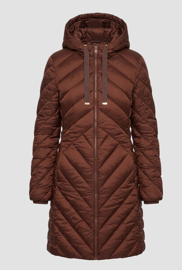 Piumino con cappuccio donna marrone 