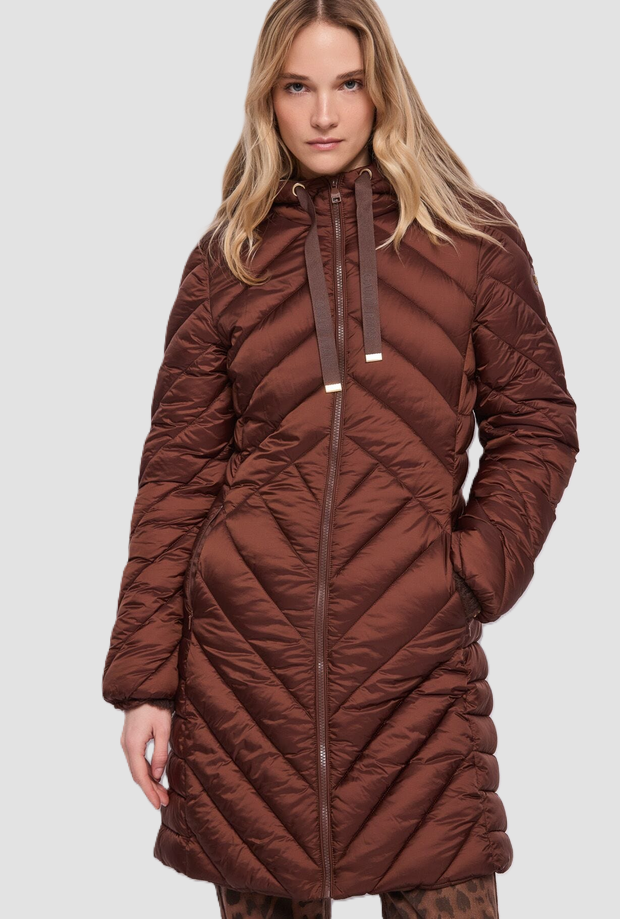 Piumino con cappuccio donna marrone 