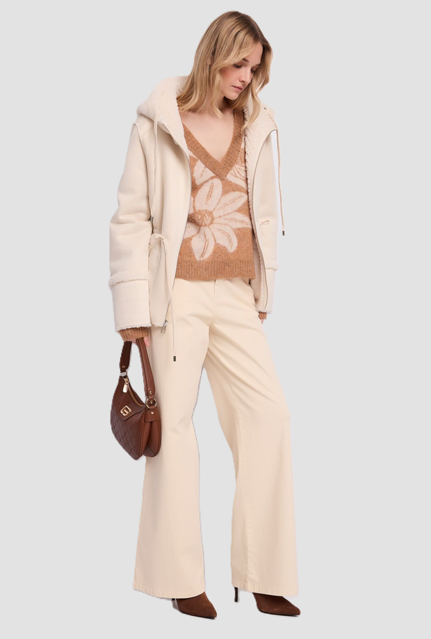 Maglia con scollo a V misto lana donna biscotto 