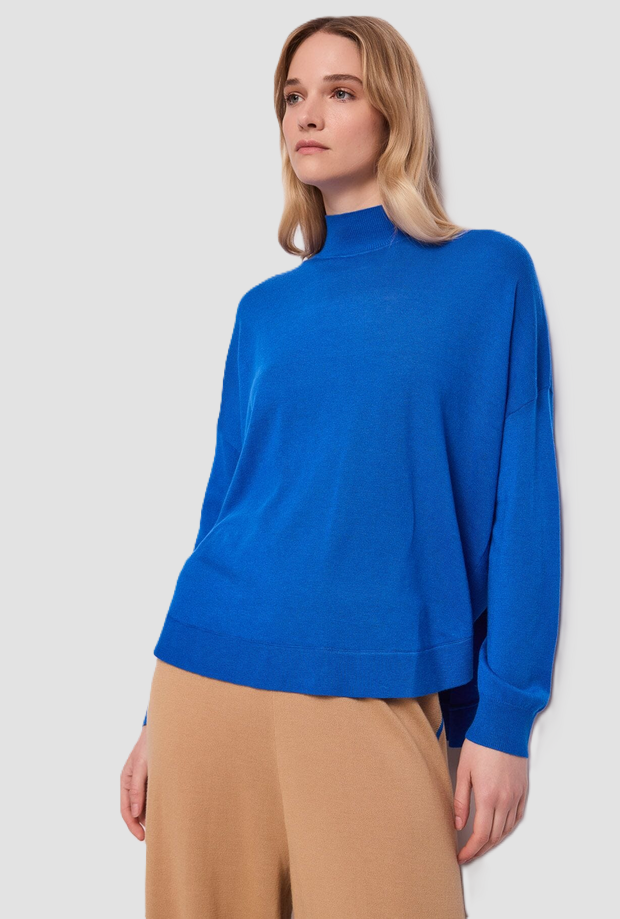 Maglia collo alto donna blu elettrico 