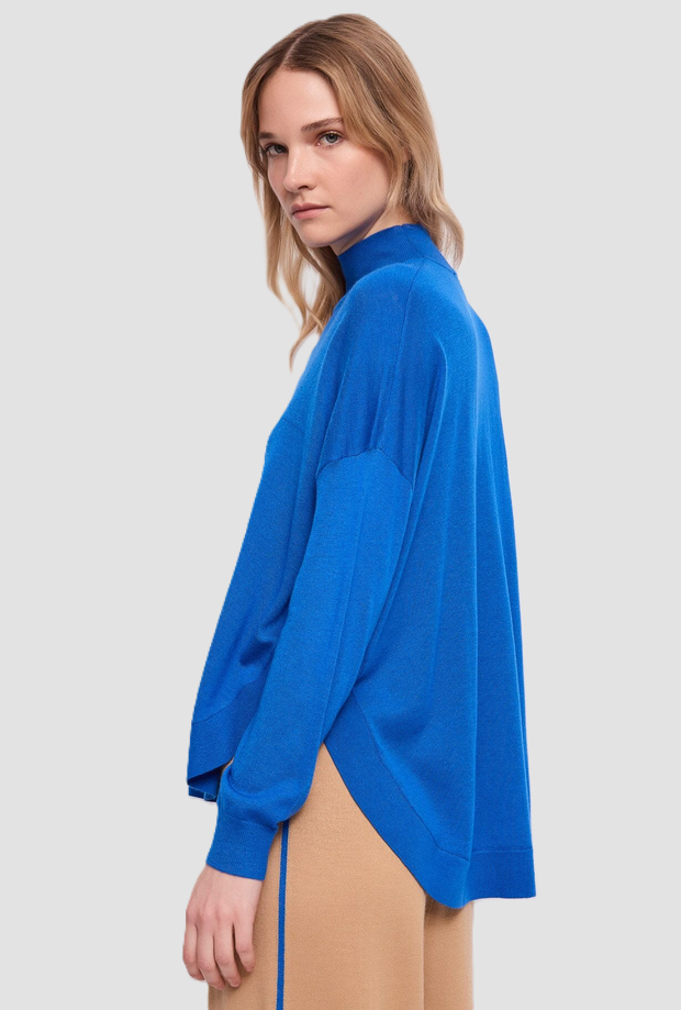 Maglia collo alto donna blu elettrico 