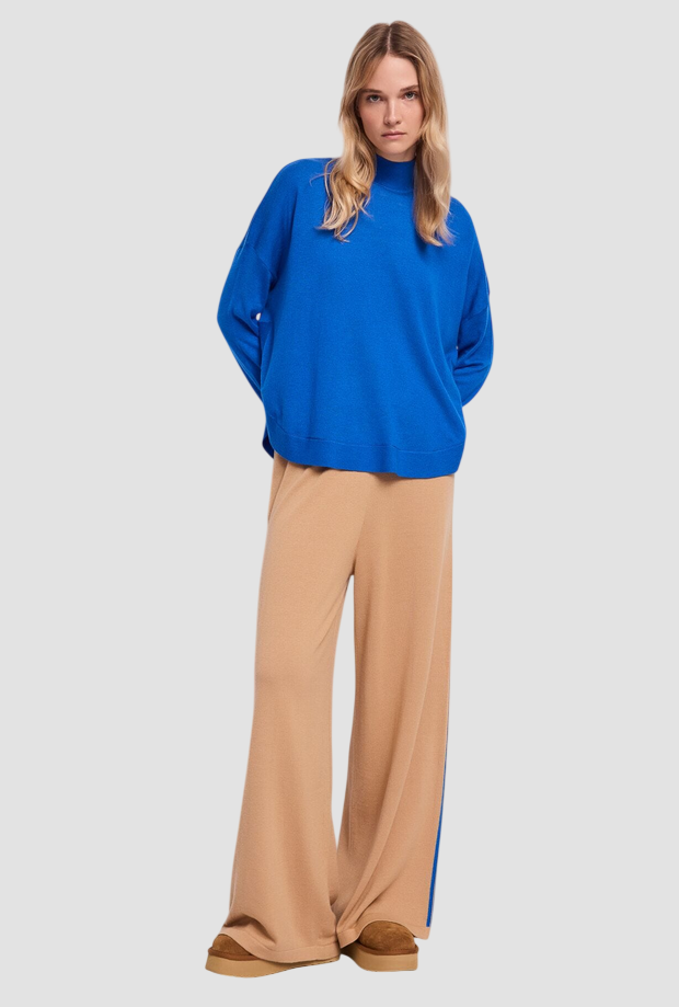 Maglia collo alto donna blu elettrico 