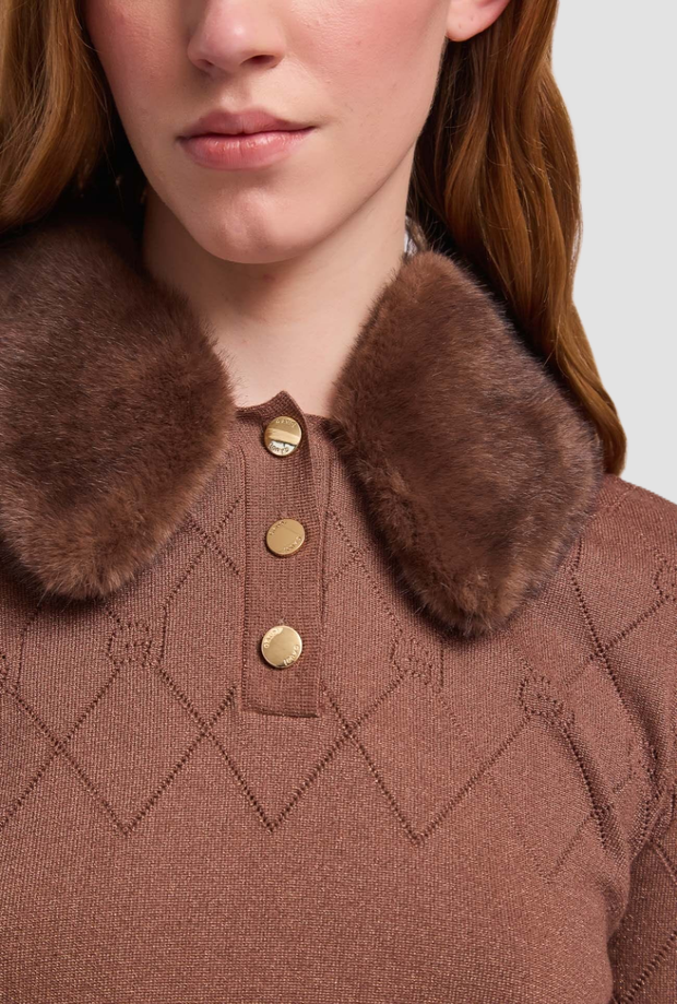 Polo con collo in ecopelliccia donna marrone 