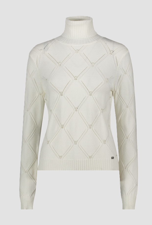 Dolcevita con rombi e strass donna bianco 