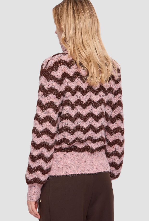 Dolcevita con motivo a zig-zag donna rosa-marrone 