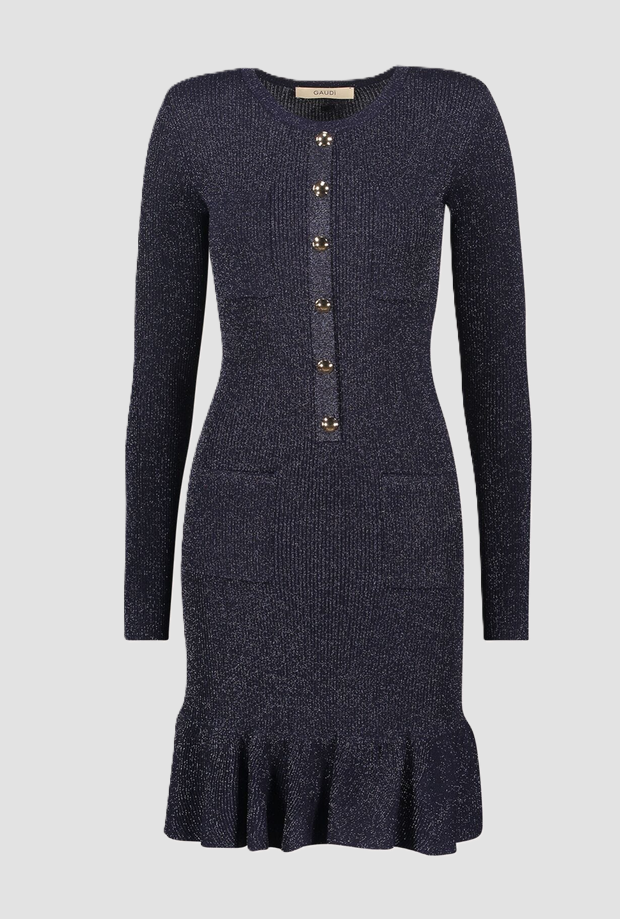 Abito in maglia con bottoni da donna blu 
