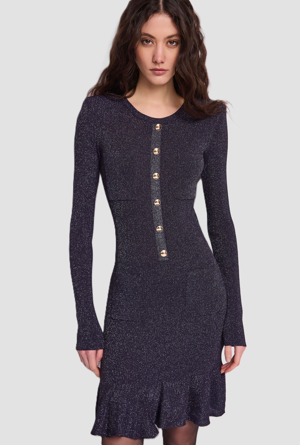 Abito in maglia con bottoni da donna blu 