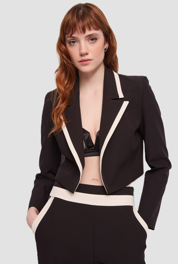 Giacca cropped con profili a contrasto donna nero 