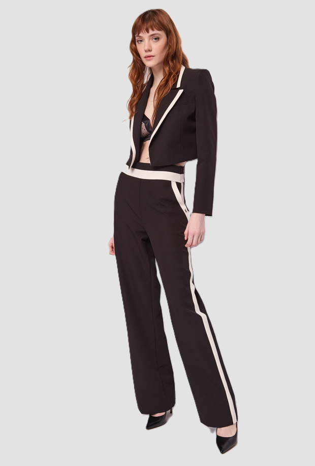 Giacca cropped con profili a contrasto donna nero 
