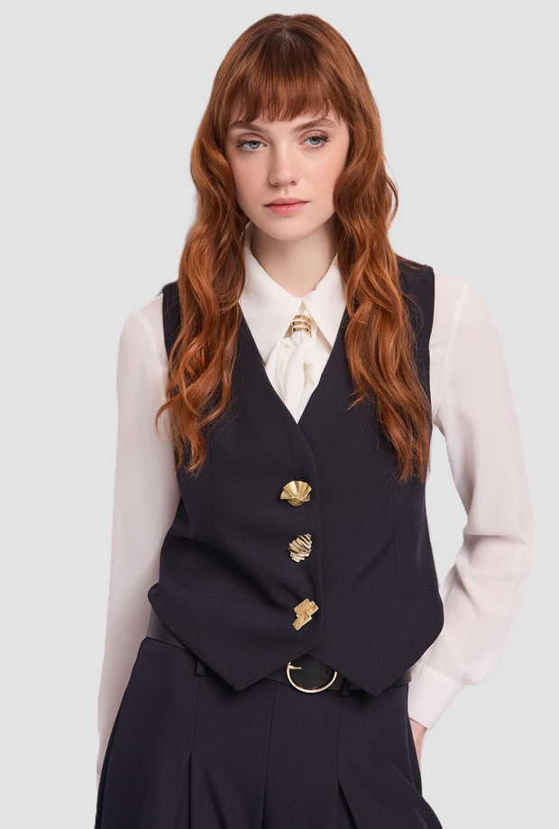 Gilet con bottoni gioiello donna blu scuro 