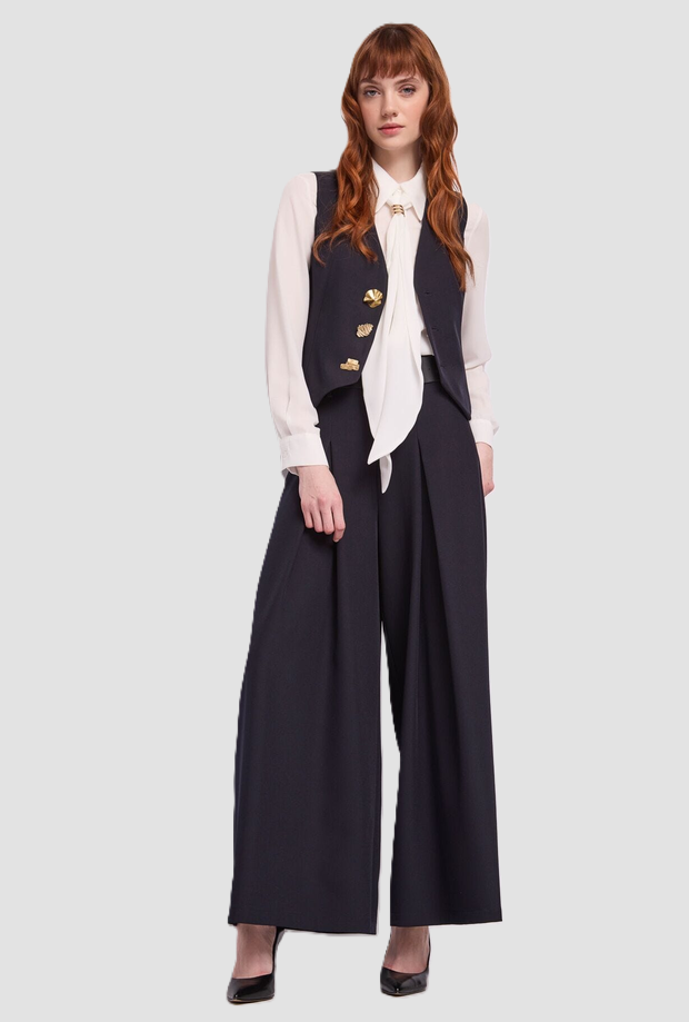 Gilet con bottoni gioiello donna blu scuro 