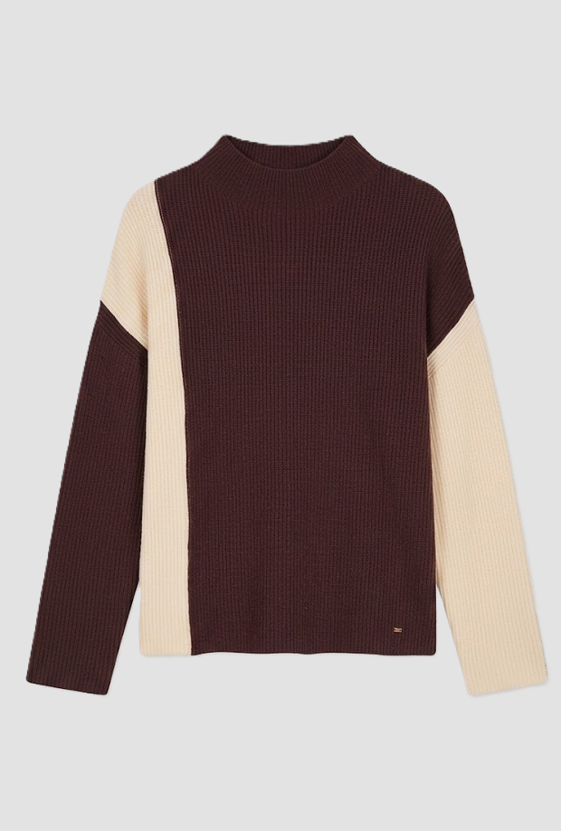 Maglia color block donna panna-marrone 