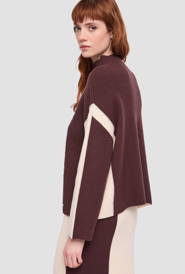 Maglia color block donna panna-marrone 