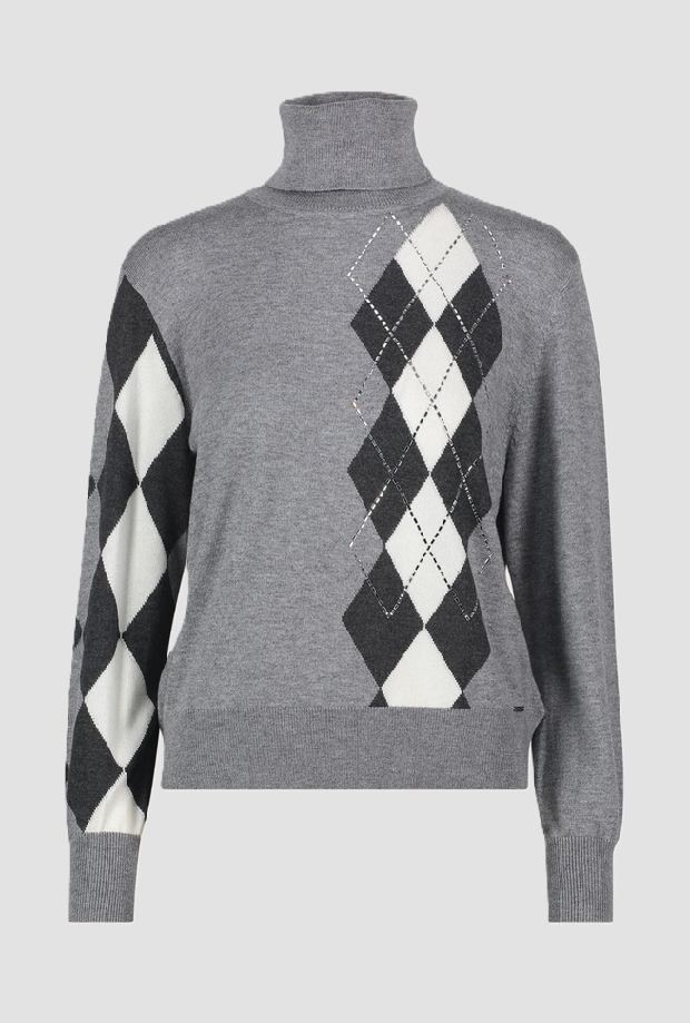 Maglia dolcevita con i rombi da donna grigio 