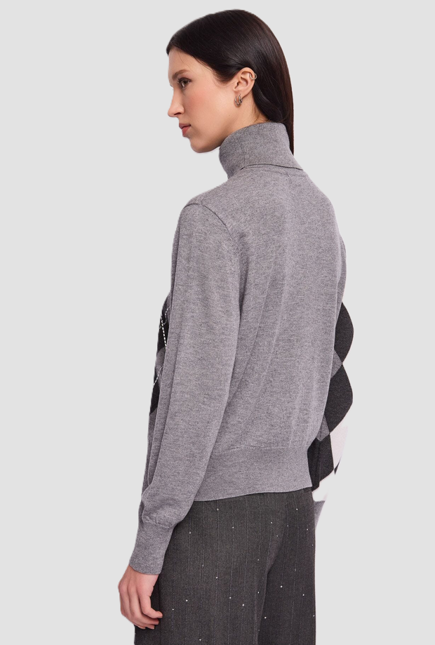 Maglia dolcevita con i rombi da donna grigio 