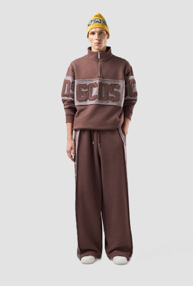 Felpa mezza zip con logo uomo marrone 