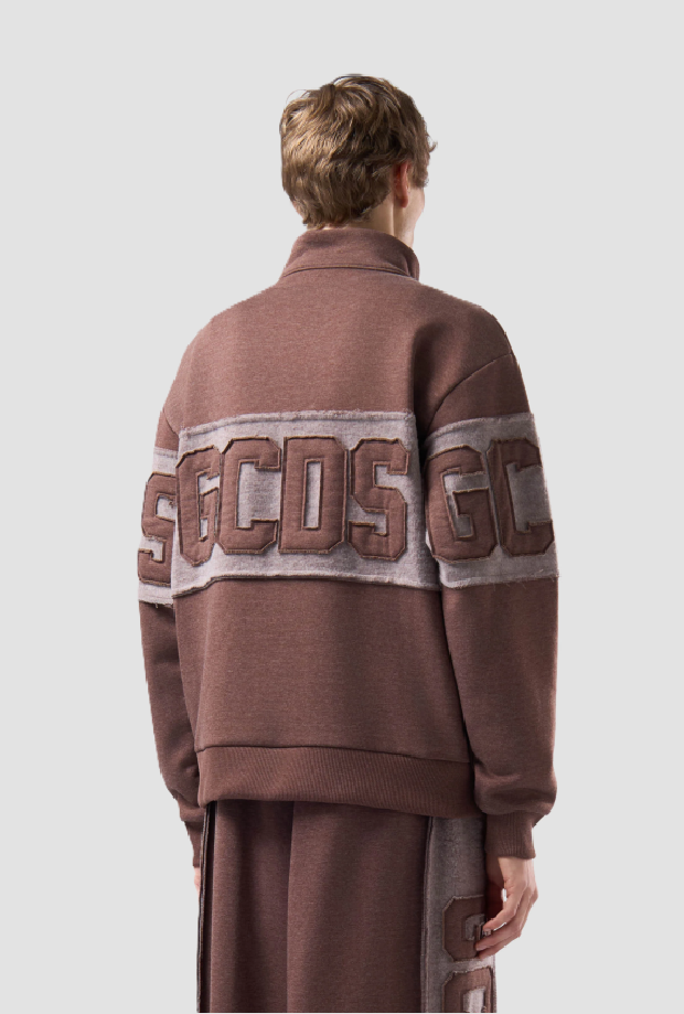 Felpa mezza zip con logo uomo marrone 