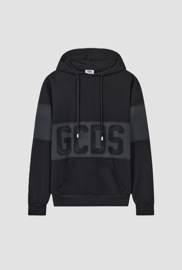 Felpa con cappuccio e logo da uomo nero-grigio 