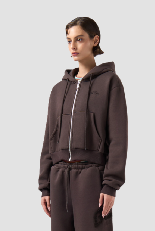 Felpa con zip da donna marrone 