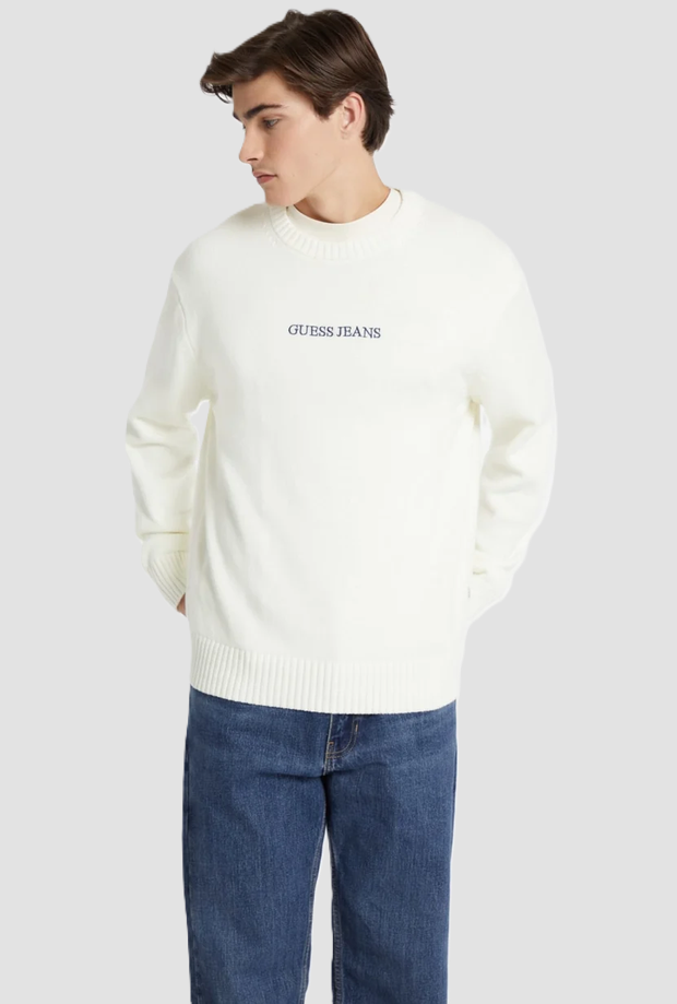 Maglione ricamato uomo bianco 