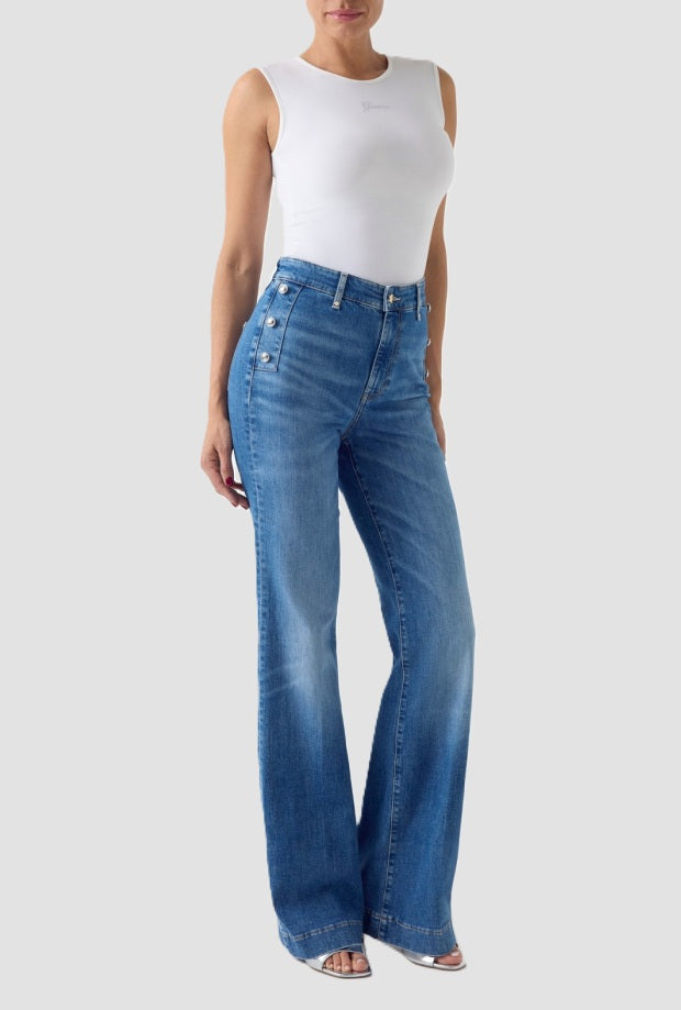 Jeans vita alta donna blu 