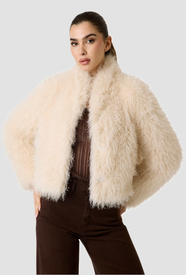 Giubbino a pelliccia donna beige 