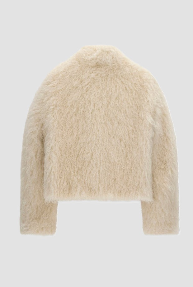 Giubbino a pelliccia donna beige 