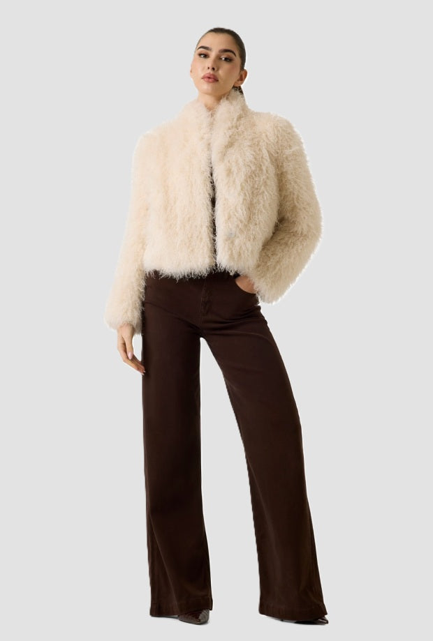 Giubbino a pelliccia donna beige 