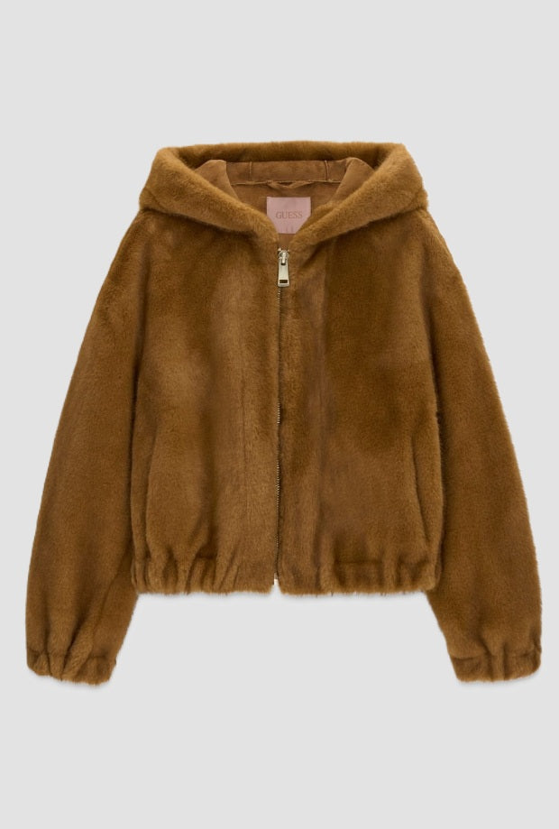 Giubbino stile pelliccia donna cammello 