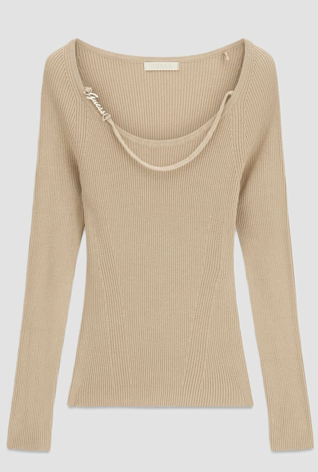 Maglia con scollo ampio donna beige 