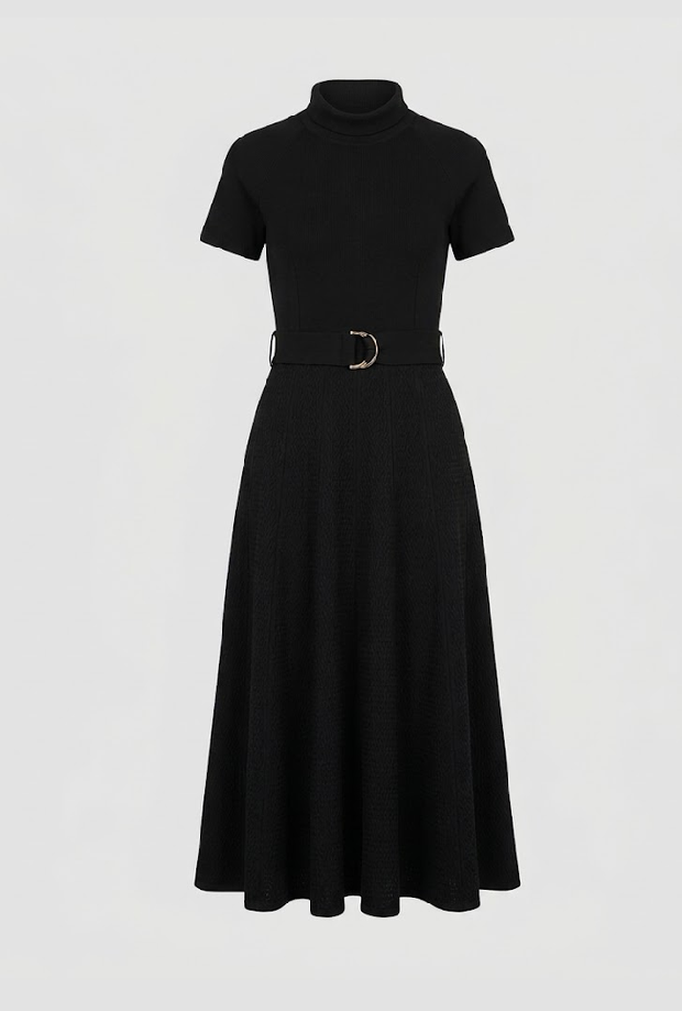 Abito con cintura donna nero 