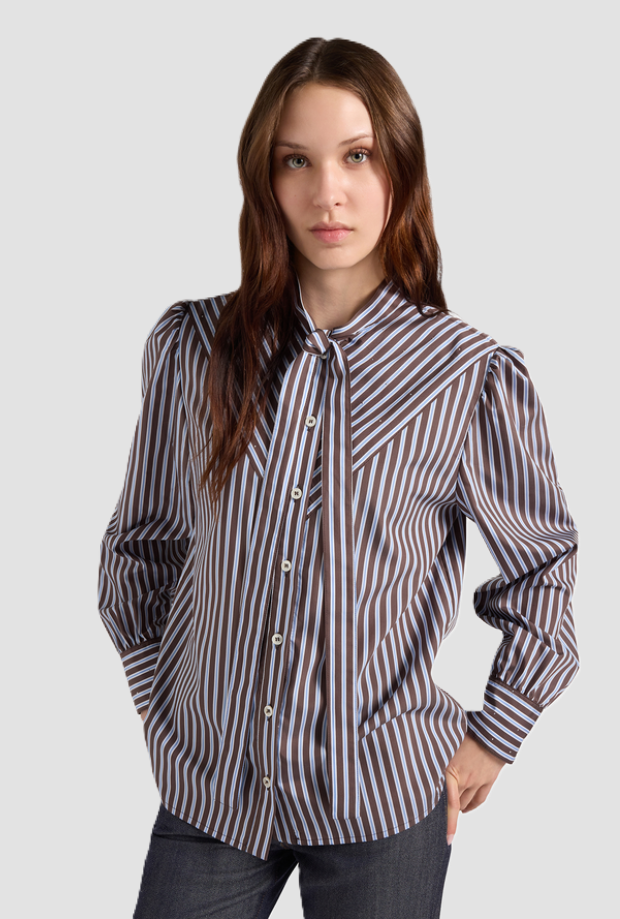 Camicia con collo a fiocco donna cacao 