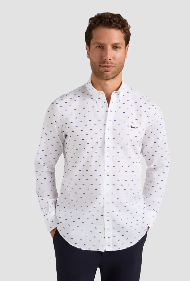 Camicia con stampa all over uomo blu marine 