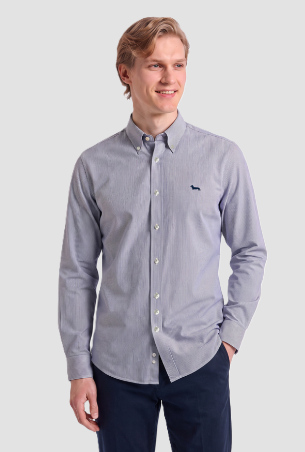 Camicia micro riga da uomo bluette 