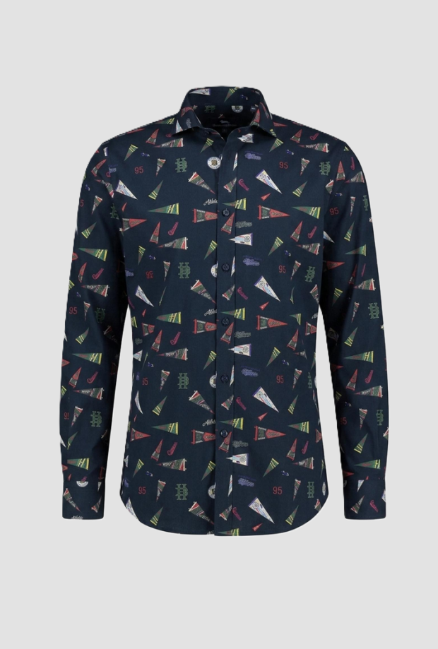 Camicia con stampa bandiere uomo navy blue 