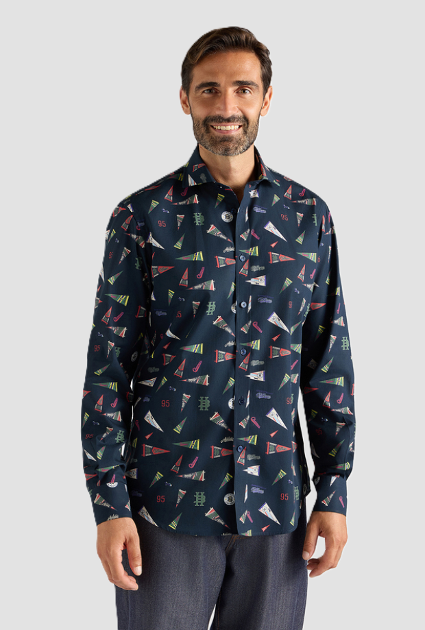 Camicia con stampa bandiere uomo navy blue 